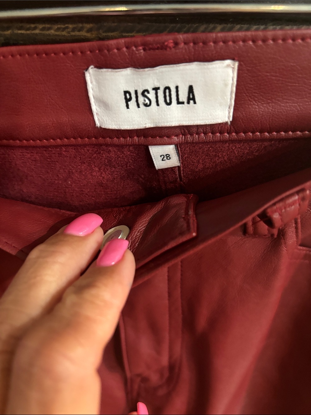 pistola Cassie faux crimson leather straight-leg pants size 28 - Picture 5 of 6